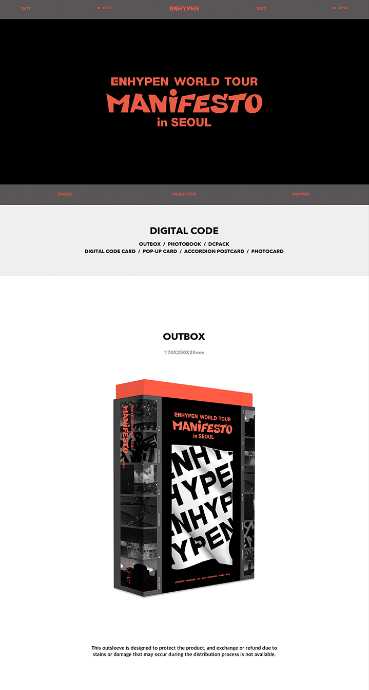 ENHYPEN - MANIFESTO WORLD TOUR IN SEOUL DIGITAL CODE + DVD SET - COKODIVE