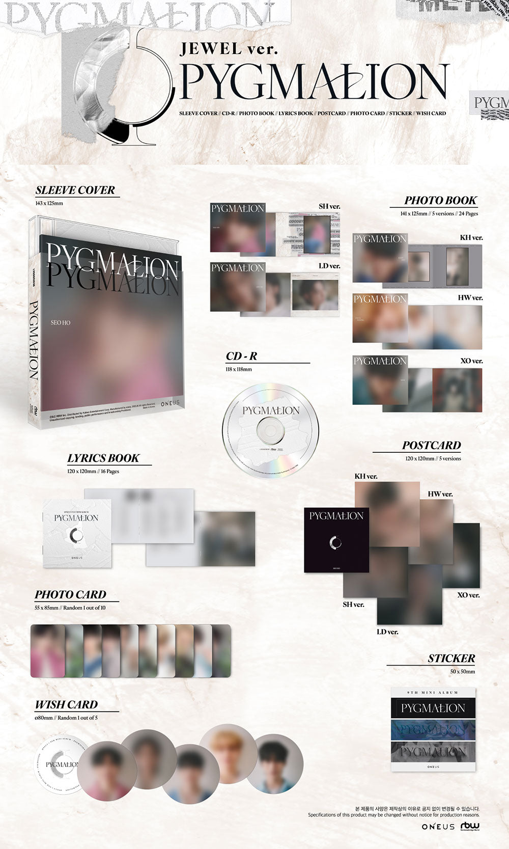 ONEUS - PYGMALION MINI 9TH ALBUM JEWEL VER. NO P.O.B VER. - COKODIVE