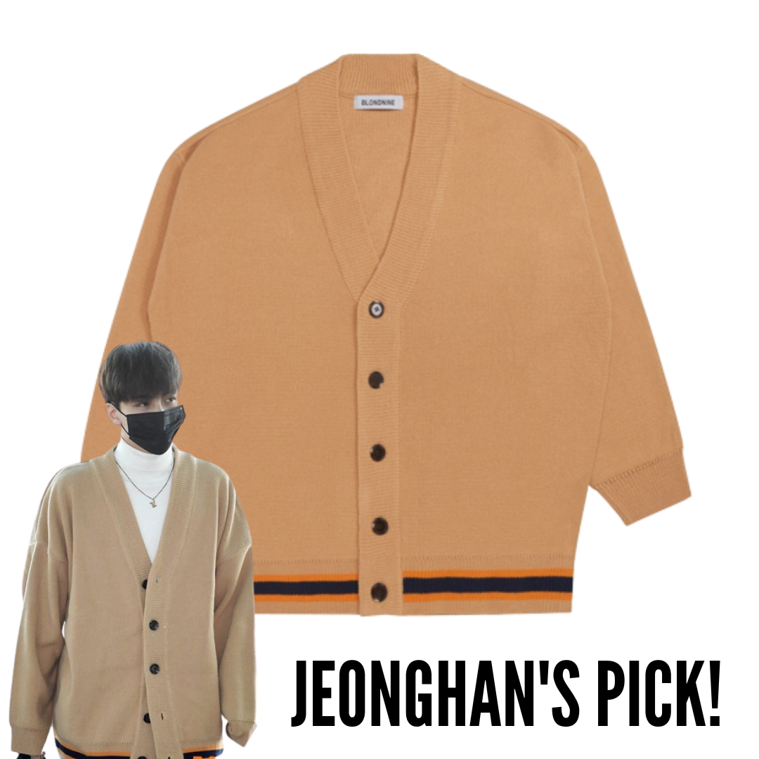 SEVENTEEN JEONGHAN PICK - BLOND9 THREE LINE KNIT CARDIGAN BEIGE - COKODIVE