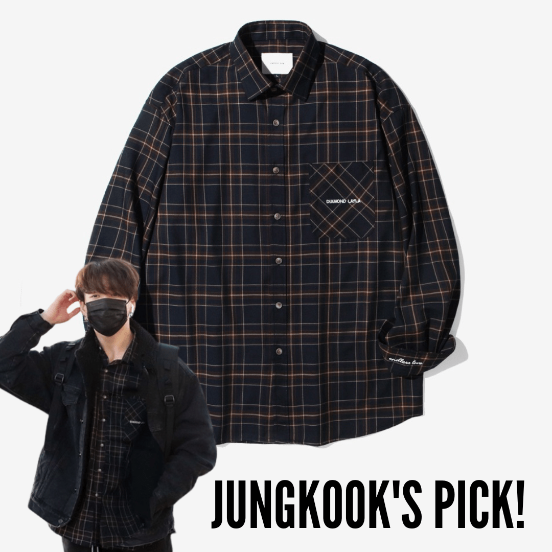 GVG FASHION BTS JUNGKOOK PICK - LAYLA ENDLESS LOVE FLUFF MOOD CHECK SHIRT S24 NAVY